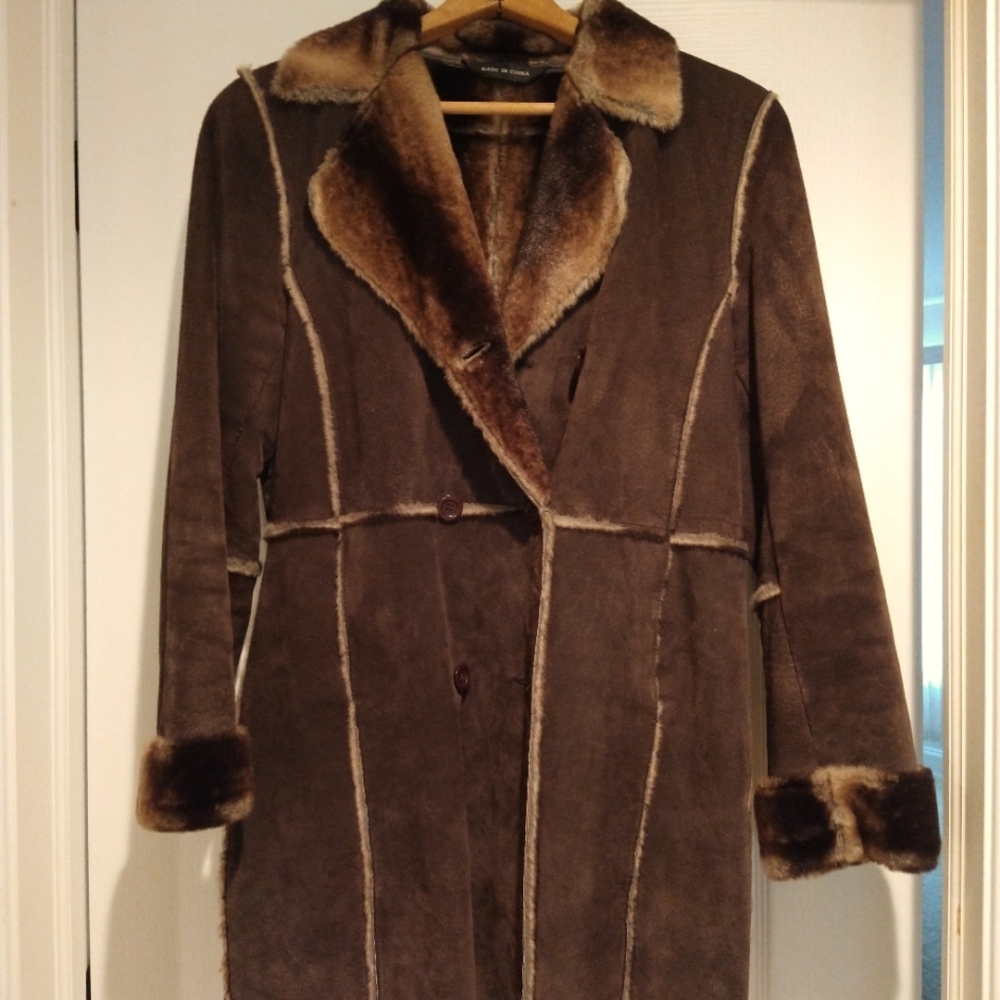 Marvin Richards Faux shearling but genuine leather suede fur coat, sz Small